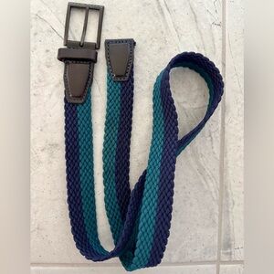 Ted Baker Stretch Golf Belt Men’s S/M Leather Trim Braided Purple Navy Woven